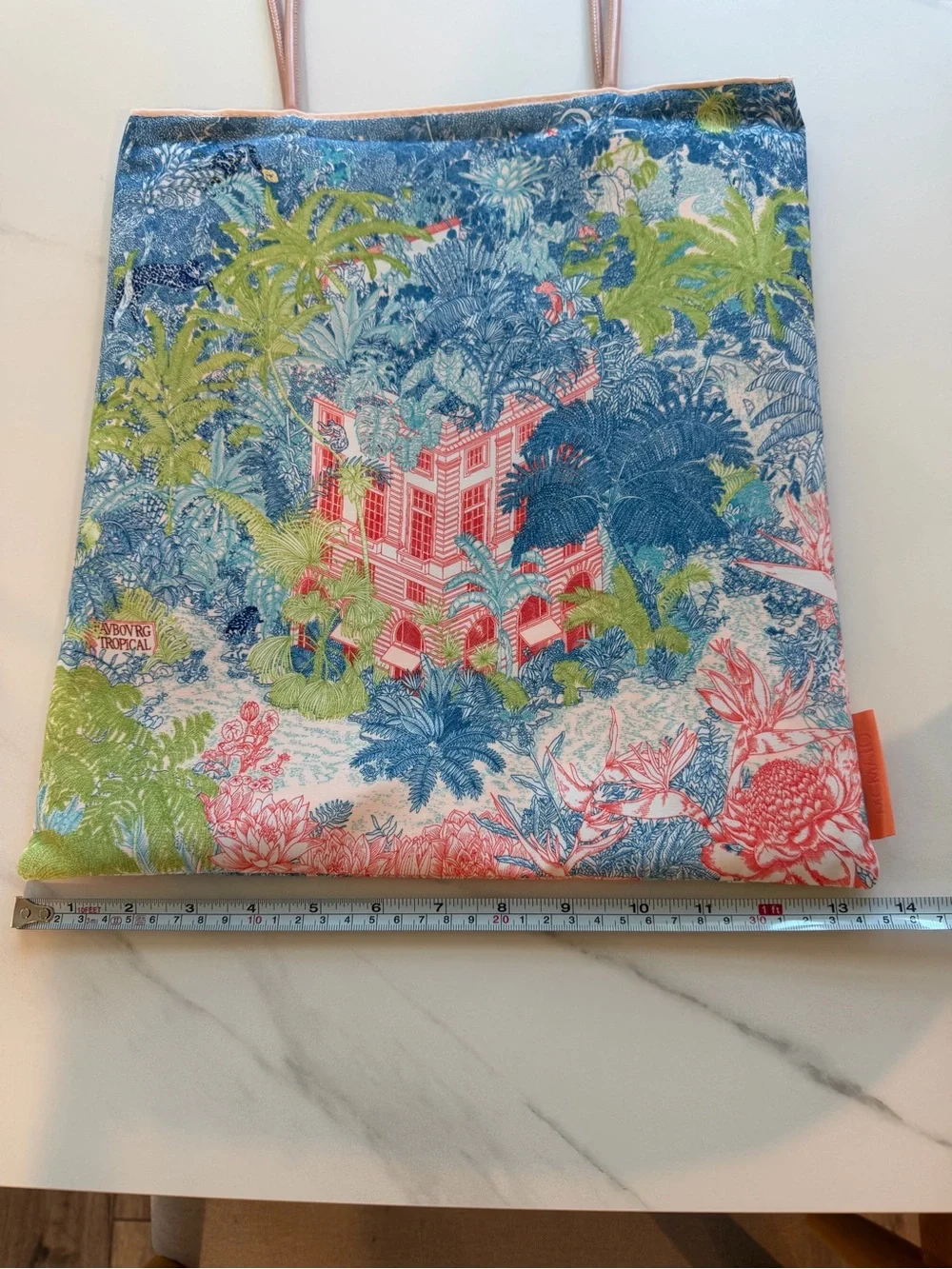 Tropical Scene Canvas Tote in Blue and Pink
